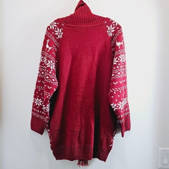 Llama Motif Holiday Turtleneck Loose Christmas Long Ugly Sweater Dress Pocket M - Picture 3 of 7